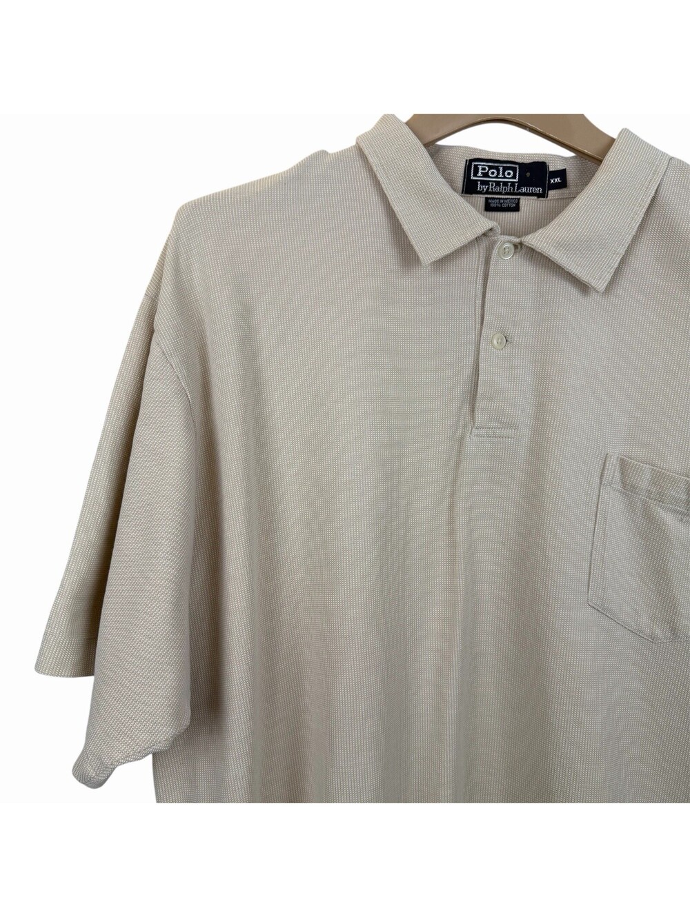 Polo Ralph Lauren Knit Shirt Mens 2XL Beige‎ Textured Waffle Cotton w/ Pocket